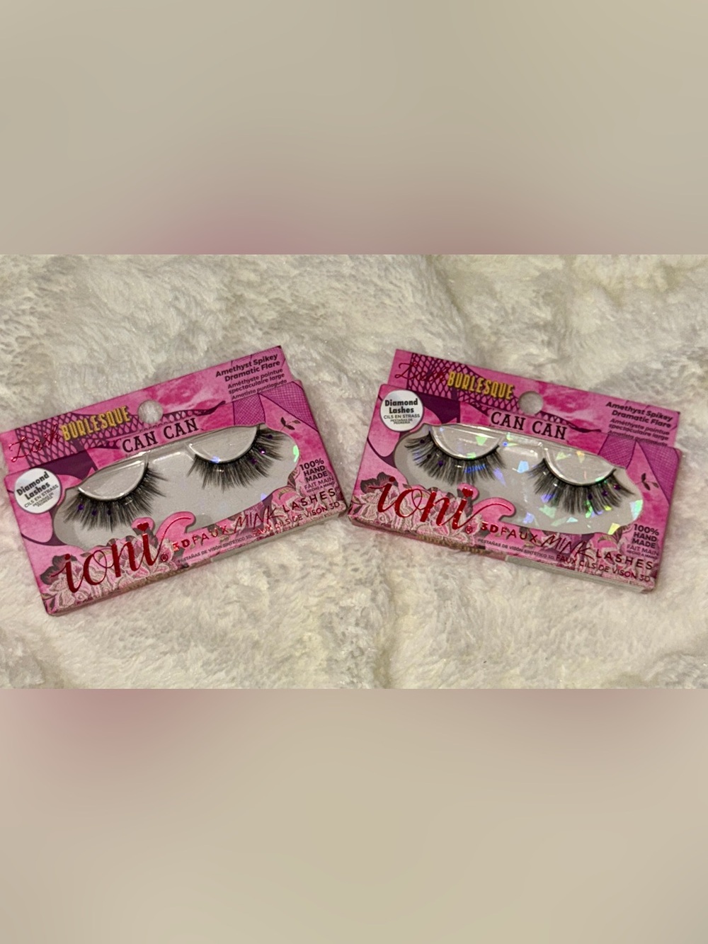2 pairs of Ioni Diamond Embellished Faux Mink Lashes in Pink Packaging